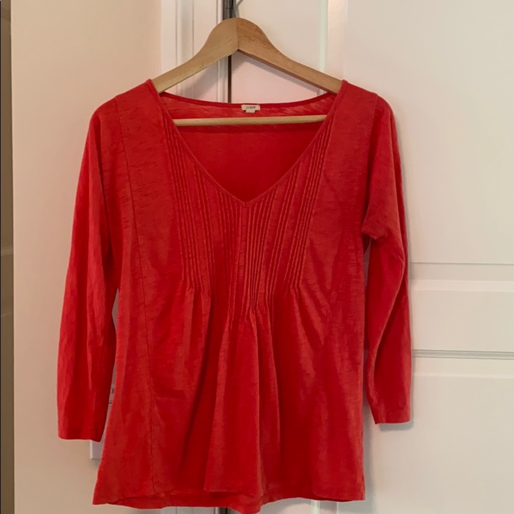 JCrew 3/4 sleeve pink pleated shirt